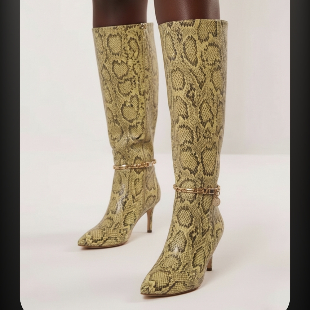 Elegant Snake Print Heeled Boots